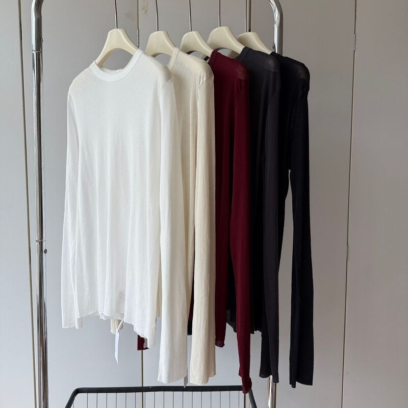 Jin Imported 100 Australian Long-Staple Cotton 80-Count Weaving! Raw Edge Round Neck Lightweight Comfortable Loose Long-Sleeved T-Shirt for Women Autumn Jin Imported 100 Australian Long-Staple Cotton 80-Count Weaving! Raw Edge Round Neck Lightweight Comfortable Loose Long-Sleeved T-Shirt for Women Autumn