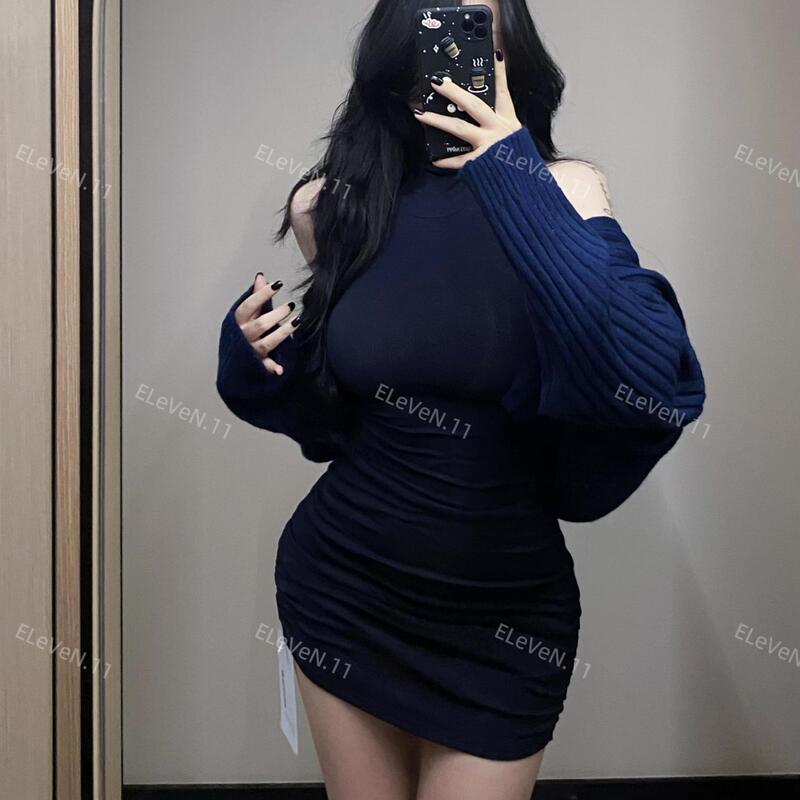 High-end Hot Girl Style Small Inner Waisted Slim Vest dress Autumn and Winter Thick Sweater Two-piece Set