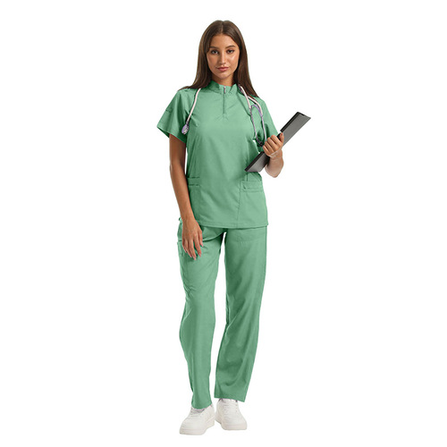 Cross-border surgical scrubs set for women, short-sleeve zip-up stand collar, pet grooming hospital doctor and nurse workwear