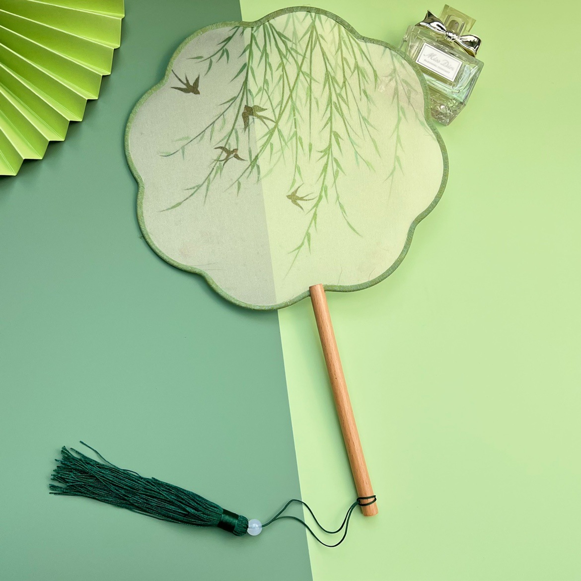 古风圆扇子中国风古典女汉服芒种舞蹈扇半透明长柄团扇异形宫扇子