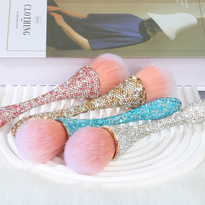 Nuevo diamante incrustado pequeña cintura polvo suelto maquillaje cepillo de gran tamaño solo pelo suave cepillo de uñas rubor cepillo herramientas de belleza