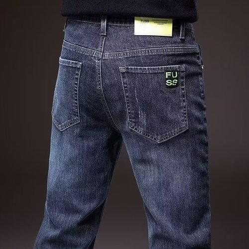 Men's Jeans Autumn/Winter 2024 Slim Straight Elastic Black Petite Length Pants for Men Korean Style Trendy Design