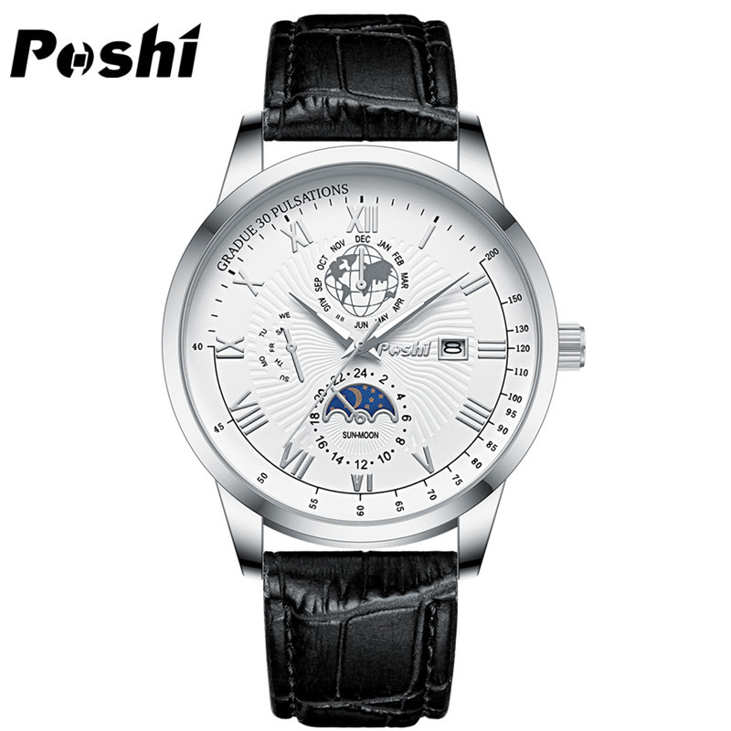 Poshi916 nuevo reloj de cuarzo de los hombres falso de tres ojos impermeable calendario luminoso reloj de moda de negocios para hombres