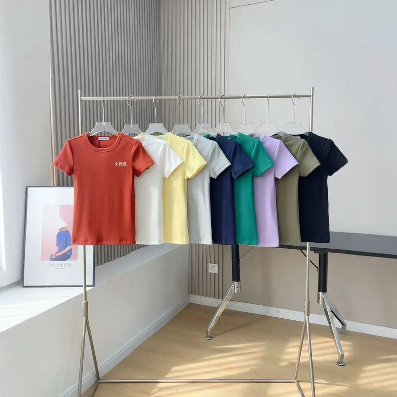 26-Year-Old Brand Crocodile's Same Style 9-Color Women's Round-Neck T-Shirt, Ribbed Cotton, Embroidered, Classic Simple Version 26-Year-Old Brand Crocodile's Same Style 9-Color Women's Round-Neck T-Shirt, Ribbed Cotton, Embroidered, Classic Simple Version
