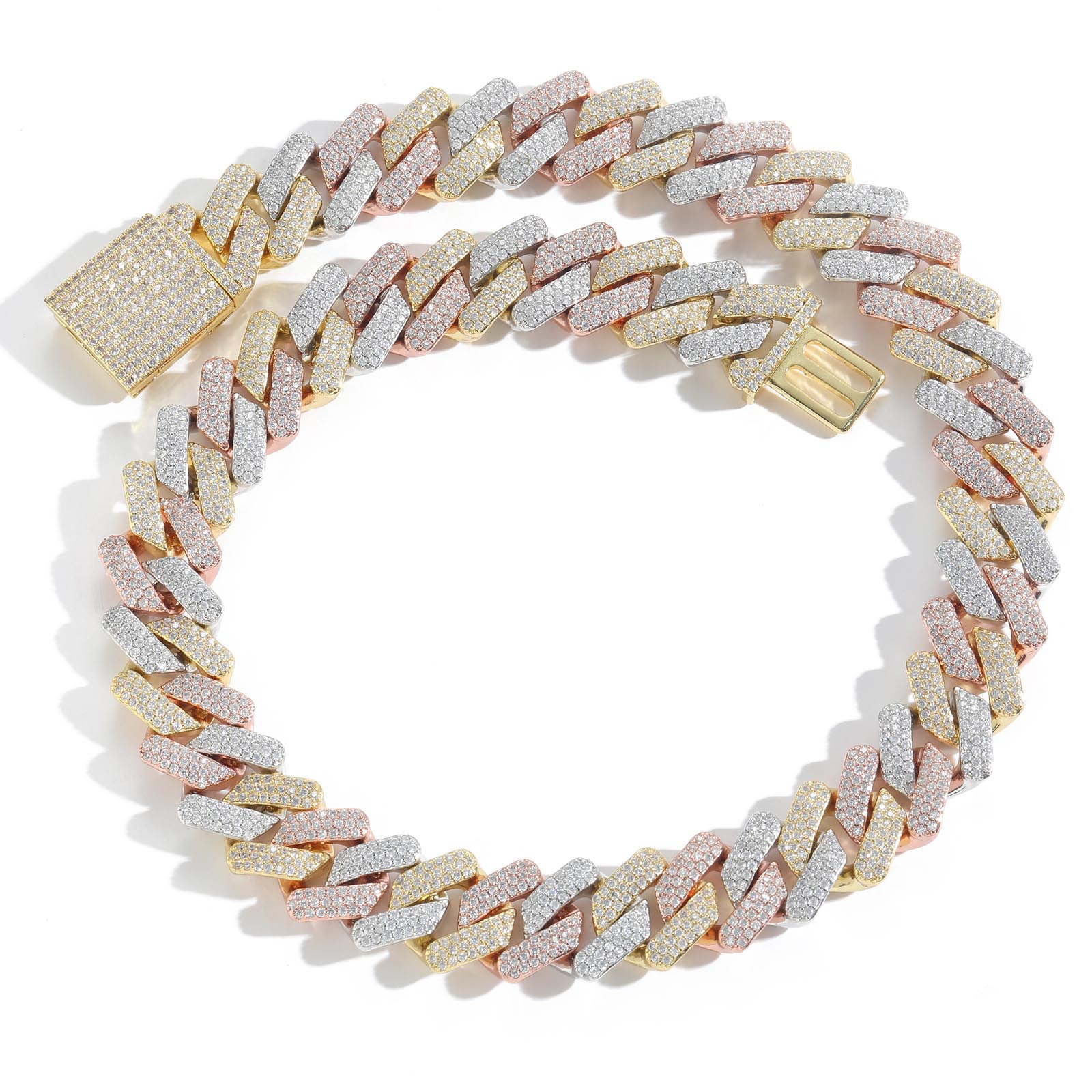 Collar europeo y americano hip hop 20mm caja hebilla Miami industria pesada bar cubano cadena completa ZIRCON hip hop collar de los hombres