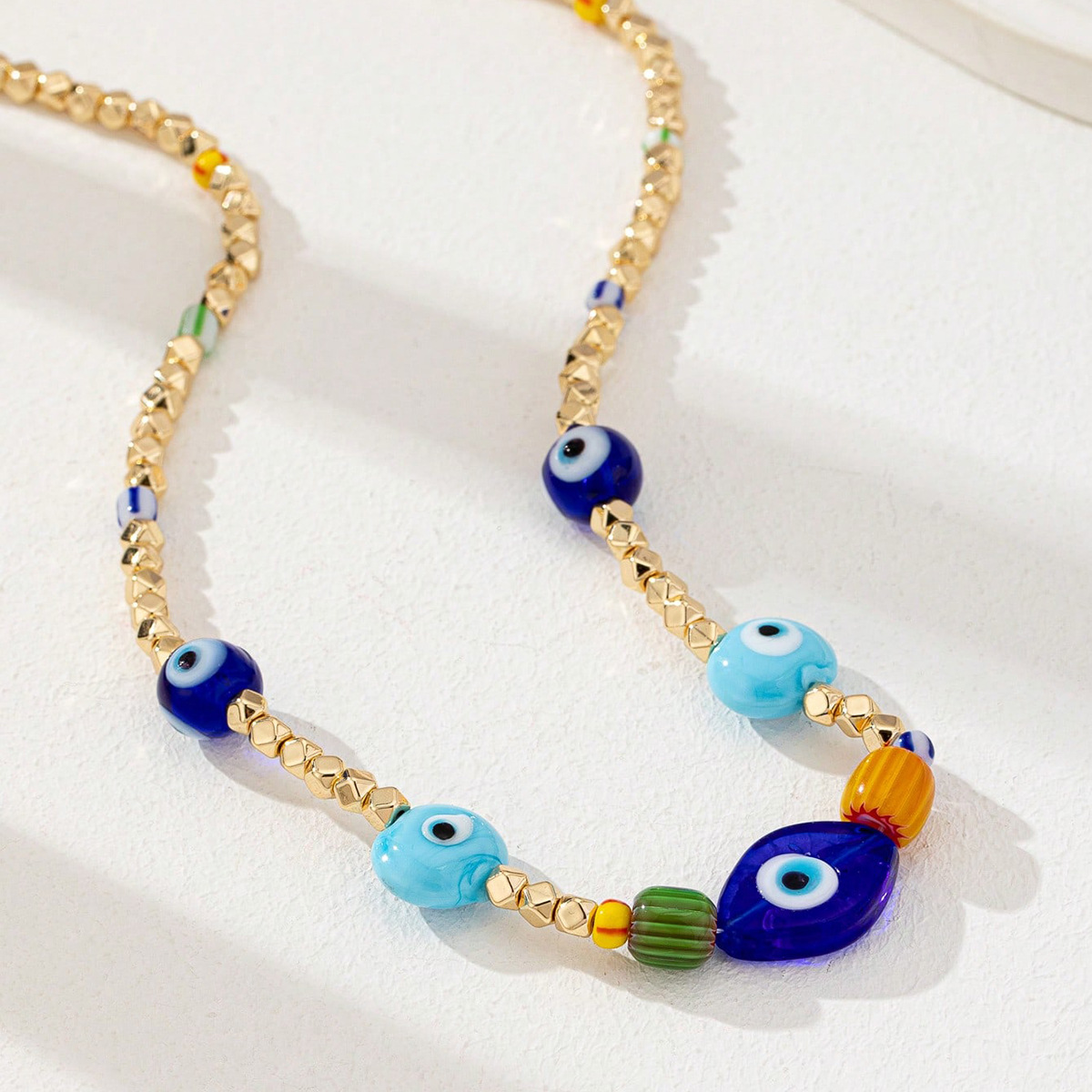 Zinc Alloy Chain Material Beaded Chain Chain Type IG Style Retro Devil's Eye Glass Zinc Alloy Beaded Chain Lobster Trigger Clasp Closure Beaded Necklaces Wholesale