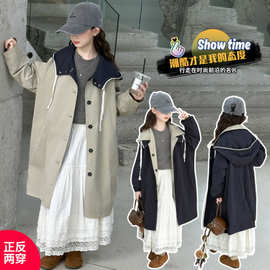 女童两面穿风衣春秋2025新款儿童秋装韩系洋气大童秋季外套中长款