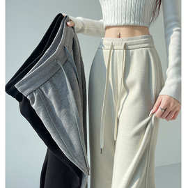 定制香蕉卫裤女2025秋冬高腰垂感休闲运动米白色直筒阔腿长裤显瘦