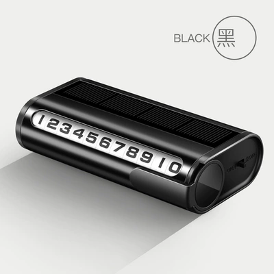 Solar-powered parking sign, luminous metal car relocation card, temporary car phone number plate for inside the vehicle (Nömrəli dayanma kartı) - solar-powered-night-light-parking-sign-black