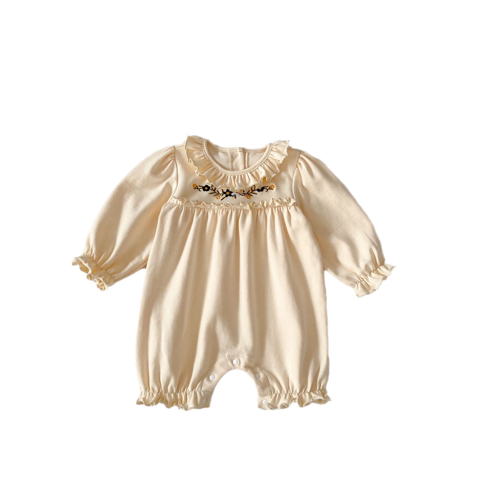 2024 Autumn New Baby and Girl Clothing Embroidered Small Lotus Leaf Collar Long Sleeve Loose Short Crawler jumpsuit_voghion.com