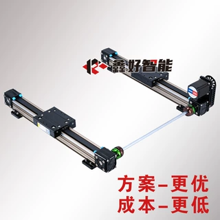 同步皮带模组一拖二龙门十字光轴欧规直线滑台双工位PLC控制系统