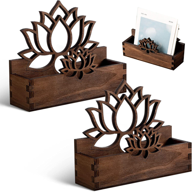 Cross-Border Wooden Lotus Business Card Holder Log Business Card Holder Business Card Box Card Storage Box Retro Hollow Note Holder