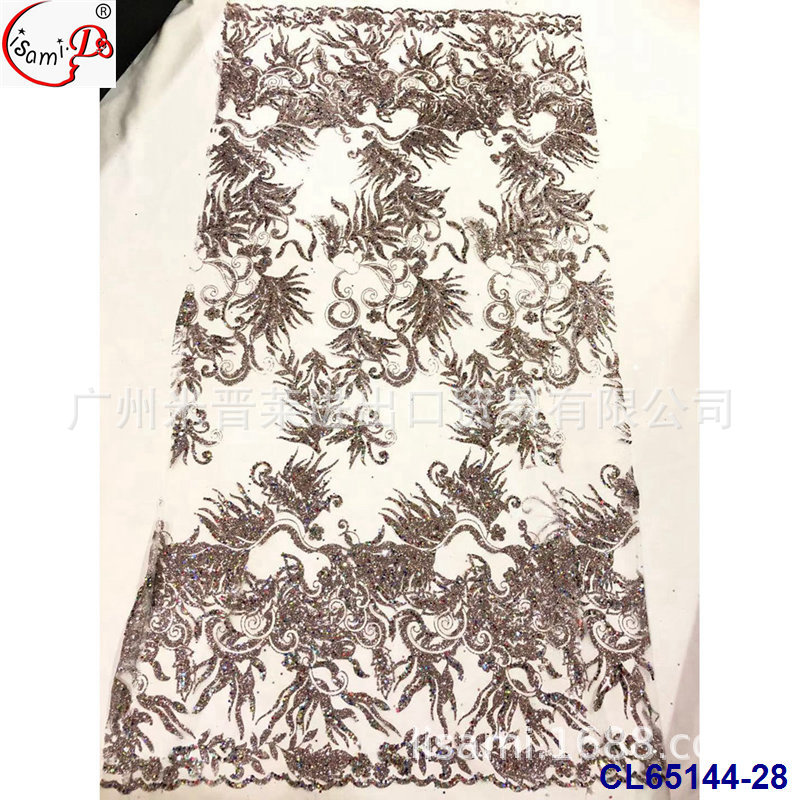 罗马花纹黏胶工艺闪粉珠蕾丝面料网眼布女裙婚纱lace布料装饰辅料