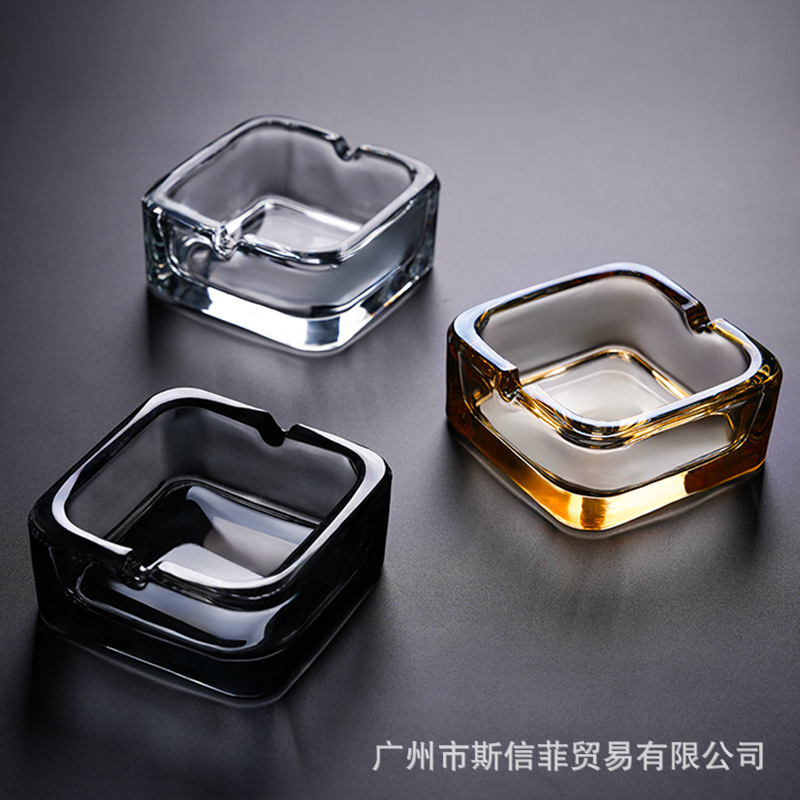 (2개) 두꺼운 유리 광장 재떨이 유럽 스타일 간단한 재떨이 스퀘어 크리스탈 호텔 비즈니스 룸 침실 재떨이