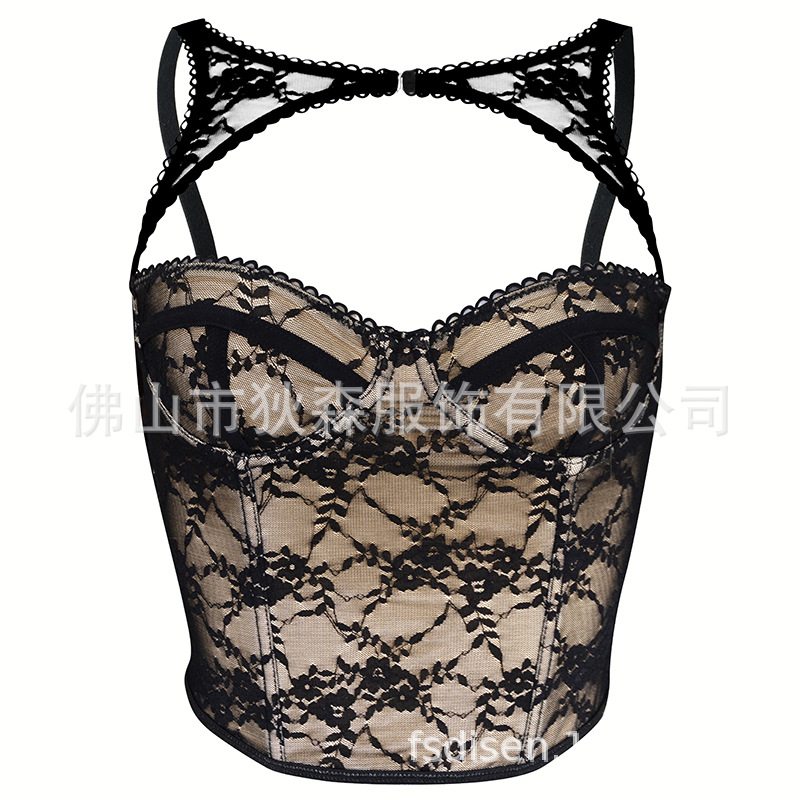 Eslinga de encaje transparente francés de estilo puro, chaleco trasero hermoso con almohadilla para el pecho, comercio exterior