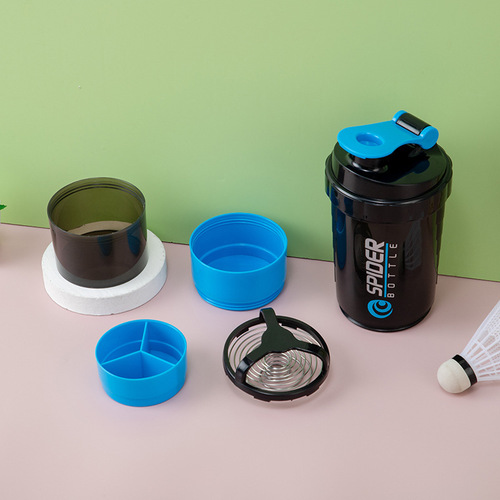 Factory-direct supply: 500ml Spiderweb Shaker Bottle, New Style Sports Water Bottle, Three-Layer Cup with Spring-Loaded Design, Fitness Water Kettle