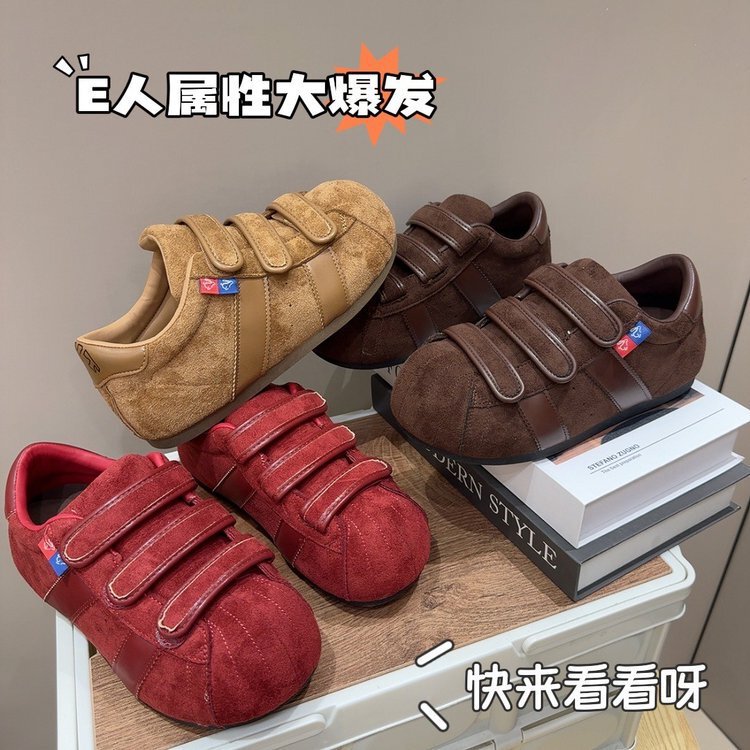 2025年新款磨砂真皮魔术贴卡皮巴拉大头休闲板鞋德训鞋平底单鞋女|undefined