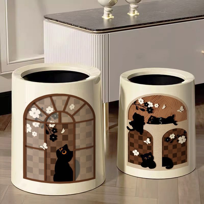 Vintage Cute Style Trash Can, Light Luxury High-End Bedroom Aesthetic Creative Household Living Room with Lid, New Retro