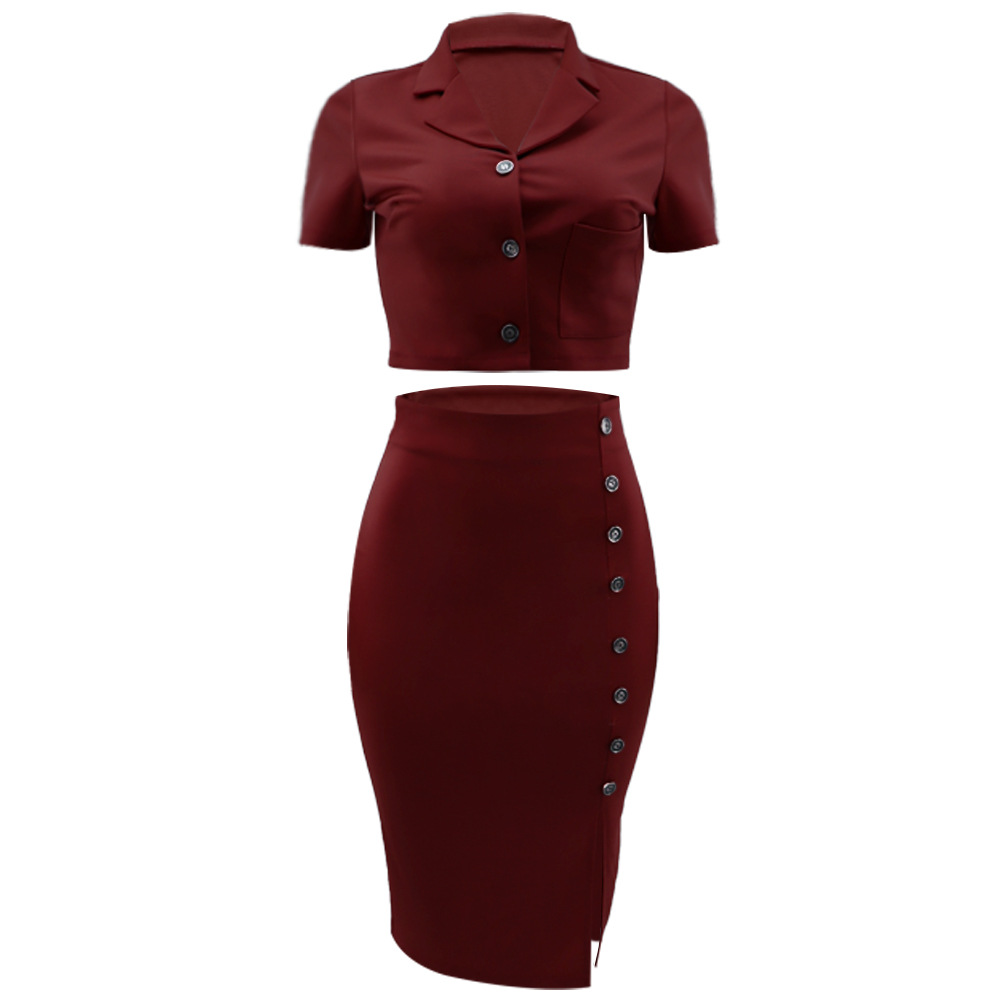 Polo Collar Summer Small Suit Short Sleeve Suit Split Skirt Office Women Two-Piece Suit