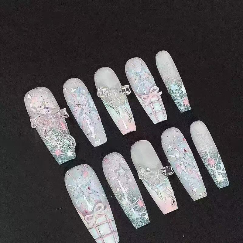 Advanced Semi-Handmade Spring and Summer Guava Girl Bow Cherry Mint Soda Style Nails That Enhance Complexion and Create a Beautiful Manicure