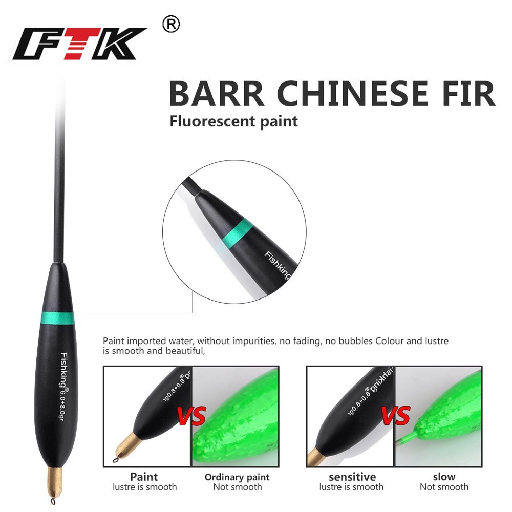 Flotadores de pesca Fishking para pesca en roca, cabeza de cobre con plomada, madera de abeto, gran flotabilidad, engrosados, juego de cuatro, venta al por mayor.