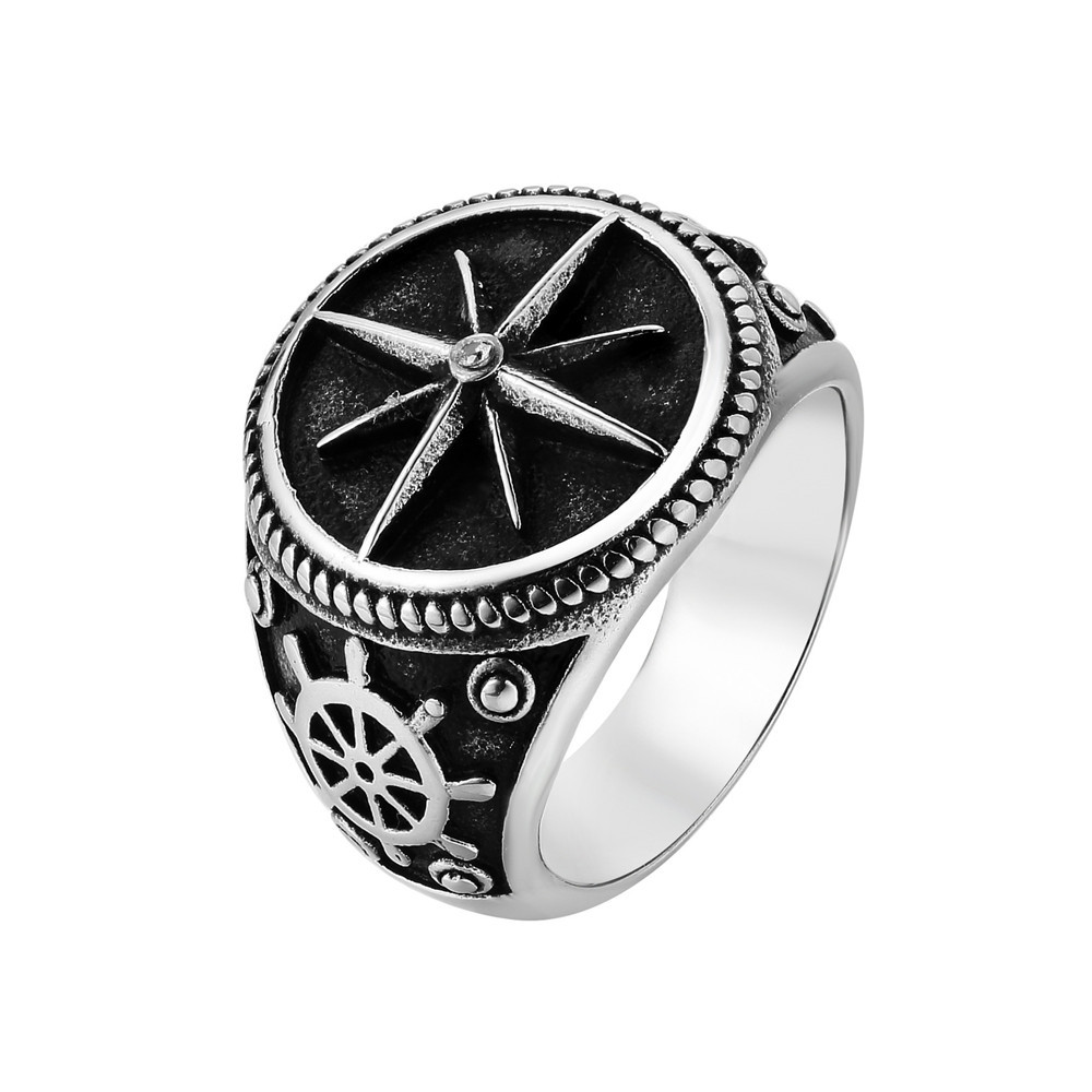 R1509 European and American personality retro navy wind anchor rudder men's retro titanium steel ring