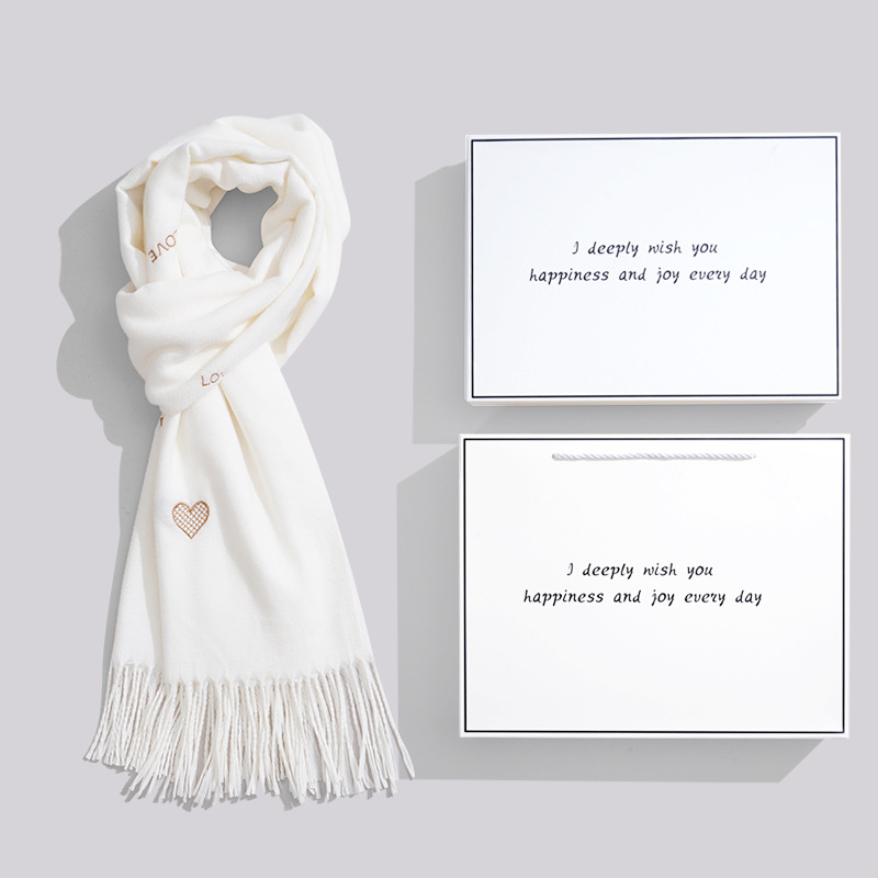 White gift box + white love scarf