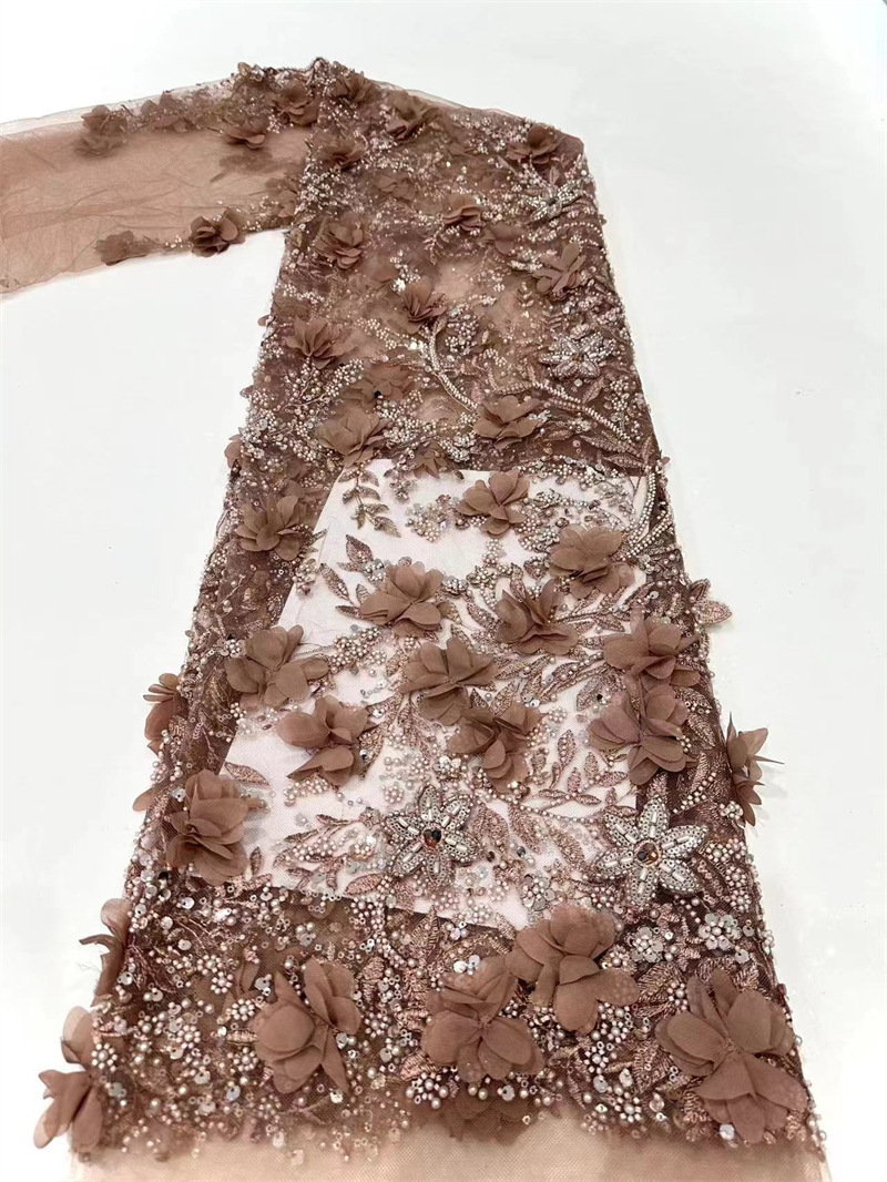 Tejido de bordado de mano pesada pura perla de sequela de perlas tela de malla de tubo de perlas de alta fijación vestido de boda vestido de tela image 11