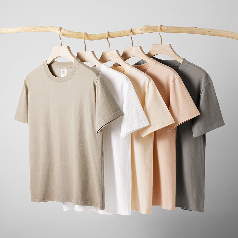 2024春夏モデル重ポンド精櫛綿男性tシャツシンプルな純色丸首半袖男性上着シャツファッション|undefined