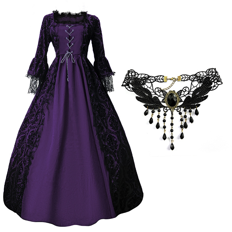 S-5xl más tamaño vestido de corte de alta gama encaje costura gran swing vestido retro medieval renacimiento vestido