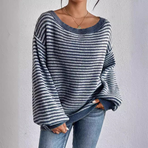 Autumn/Winter New Arrival One-Shoulder Striped Sleeveless Knit Top, Oversized Cuff Relaxed Fashion Western Style Versatile Hooded Sweater
