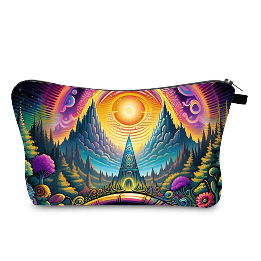 Transfronterizo Amazon nuevo maquillaje pintado bolsa de impresión de lino impermeable doble cara bolsa de almacenamiento