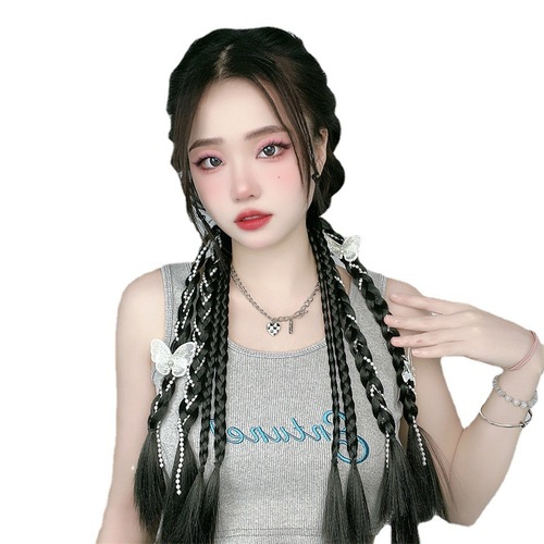 Factory direct sales ponytail wig for women Korean style long hair pearl twist braid strap type simulated fish bone double ponytail