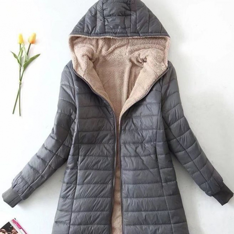 Women's Clothing autumn and winter new Korean version of the long hooded cotton coat women's lambskin warm cotton coat plus velvet jacket top_voghion.com