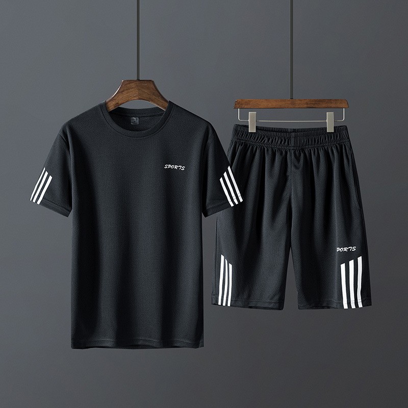 Set de mangas cortas de verano para hombres delgado acondicionamiento rápido ropa de secado hombre juego deportivo casual pantalones cortos sueltos dos piezas para correr