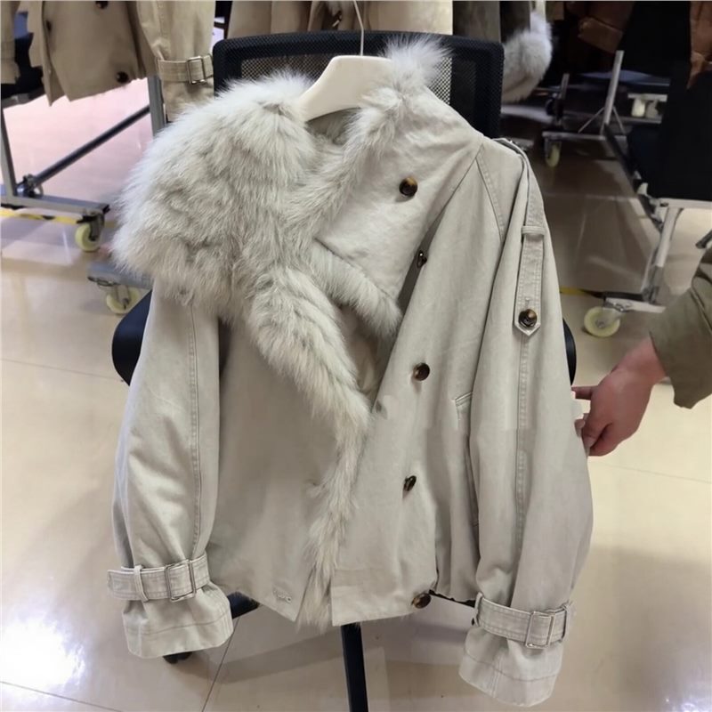 Women's winter coat with fox fur collar, young style denim jacket, parka, goose down coat Women's winter coat with fox fur collar, young style denim jacket, parka, goose down coat
