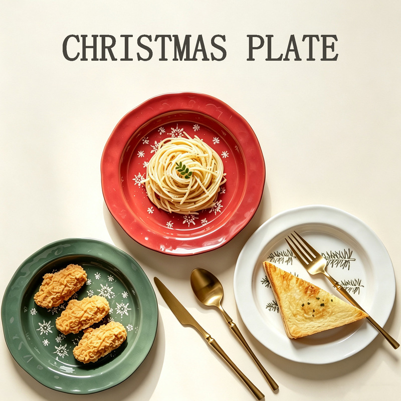 Snowflake Plate Christmas Tableware Breakfast Plate Dessert Plate Underglaze Color French Household Ceramic Beautiful Deep Round Plate