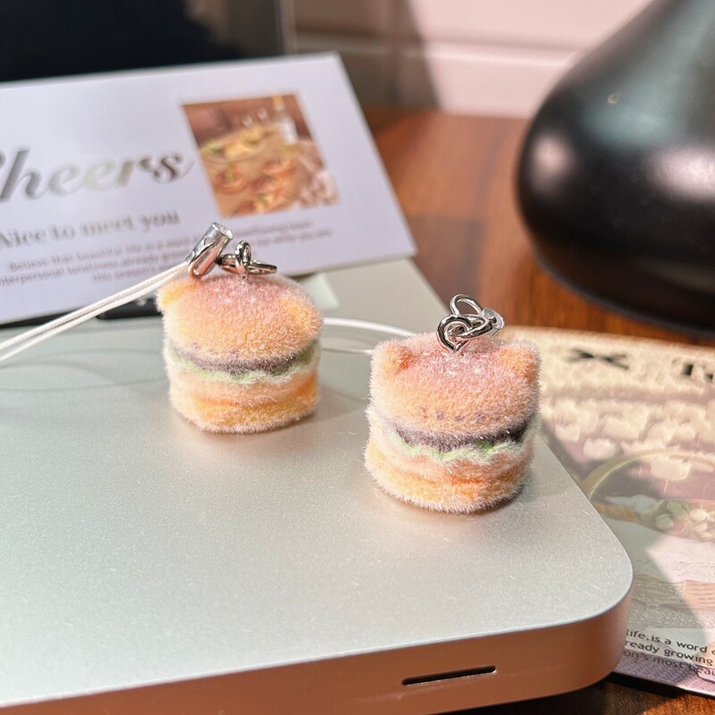 Cartoon food play flocking hamburger pendant trembles with cat dog accessories sweet and cute student gift accessories