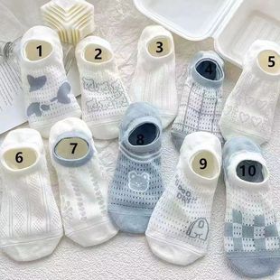 Thin Socks Fresh Style Short Socks Women's Japanese Style Shallow Mouth Boat Socks Summer New Light Blue Style Cartoon Invisible Socks