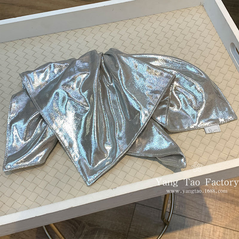 Dili Reba con el mismo estilo, bufanda cuadrada plateada para mujer, cuerda para la cabeza a rayas azules, accesorios para el cabello de cola de caballo baja coreana