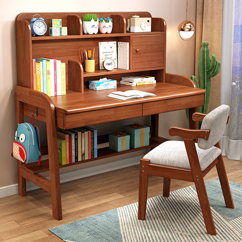 书桌书架一体儿童实木家用卧室学生学习桌小户型组合电脑桌子厂家