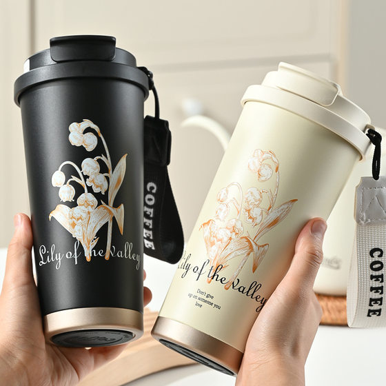 New 316 Coffee Cup Lily of the Ring Thermos Cup Student High Color Value Accompaniant Cup Car Double Drinking Straw Cup