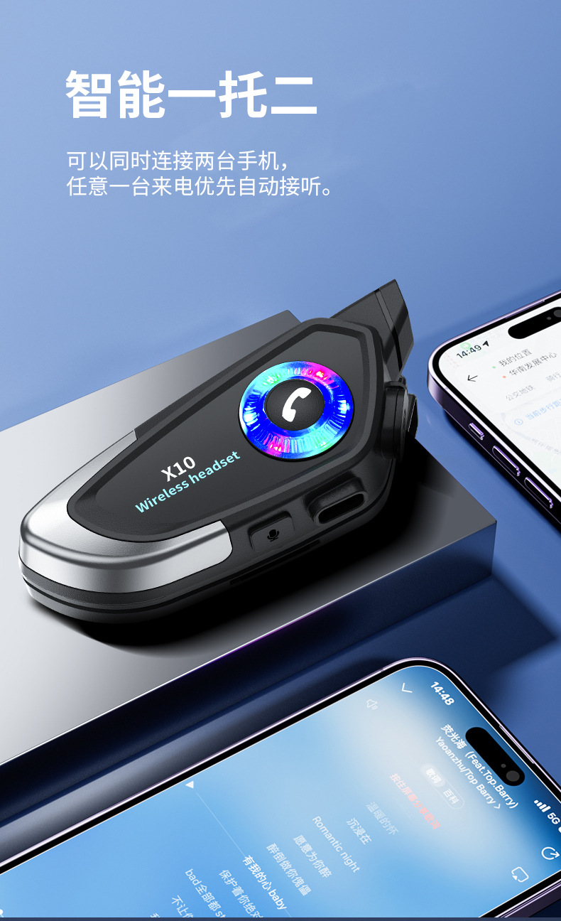 New X10 Motorcycle Helmet Bluetooth Headset, specifically designed for motorcycle riders and delivery riders to listen to music and navigate