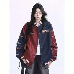 Contrast Color Jacket Jacket for Men and Women, Designer Baseball Uniform, Leather Jacket, Oversize Unisex Bf Trend Brand Embroider Splicing