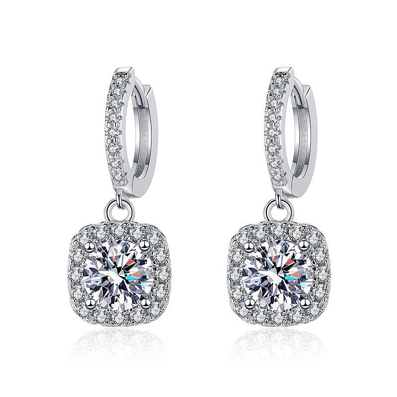 Basic Modern Style Square Sterling Silver Gra Inlay Moissanite Drop Earrings display picture 3