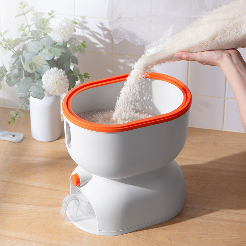 Cubo de arroz de medición de tipo push caja de arroz de cocina Cubo de almacenamiento de grano sellado caja de almacenamiento de arroz doméstica Cubo de arroz de plástico a prueba de insectos a prueba de humedad