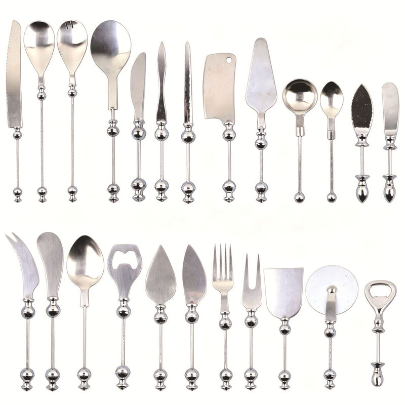 Silver DIY beaded cutlery stainless steel knife, fork, spoon, spatula with hollow handles, accessories for handmade beading, can be printed with logo, in stock