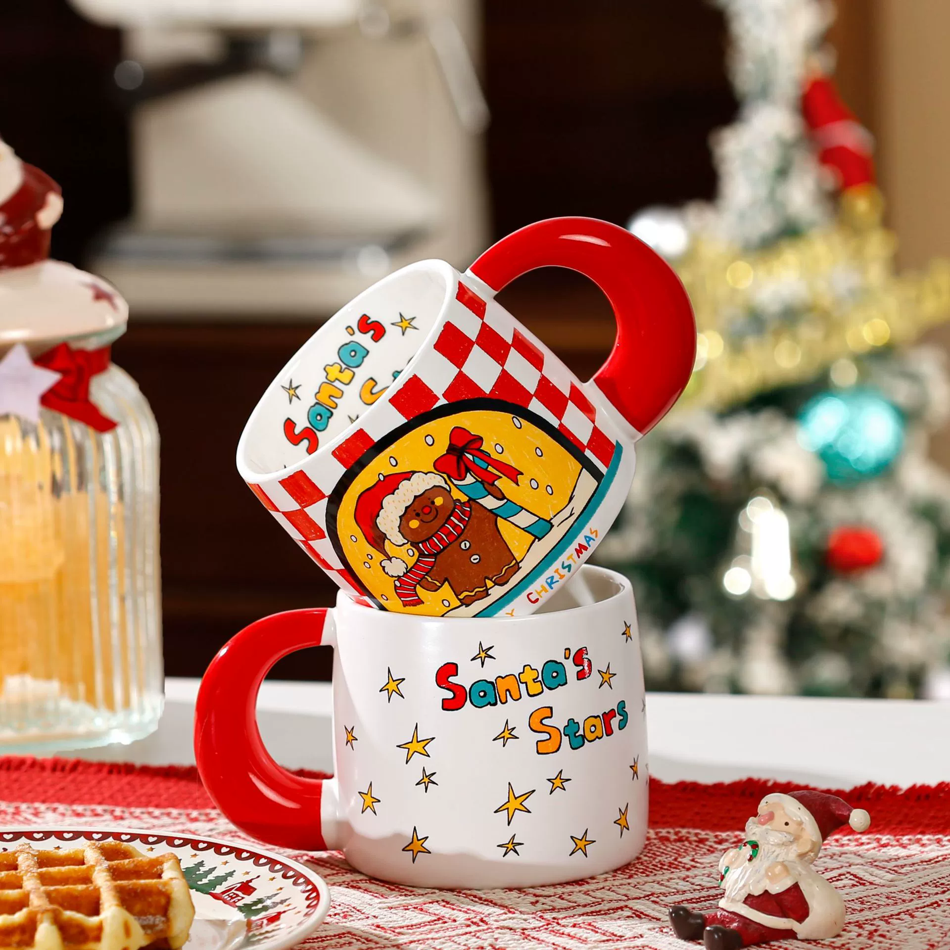 Christmas ceramic tea cup, capacious high quality handle, for beloved, Birthday gift