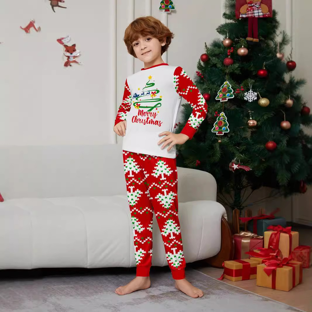 Christmas Fawn letter Christmas tree Family family dress printed homestays pajamas_voghion.com