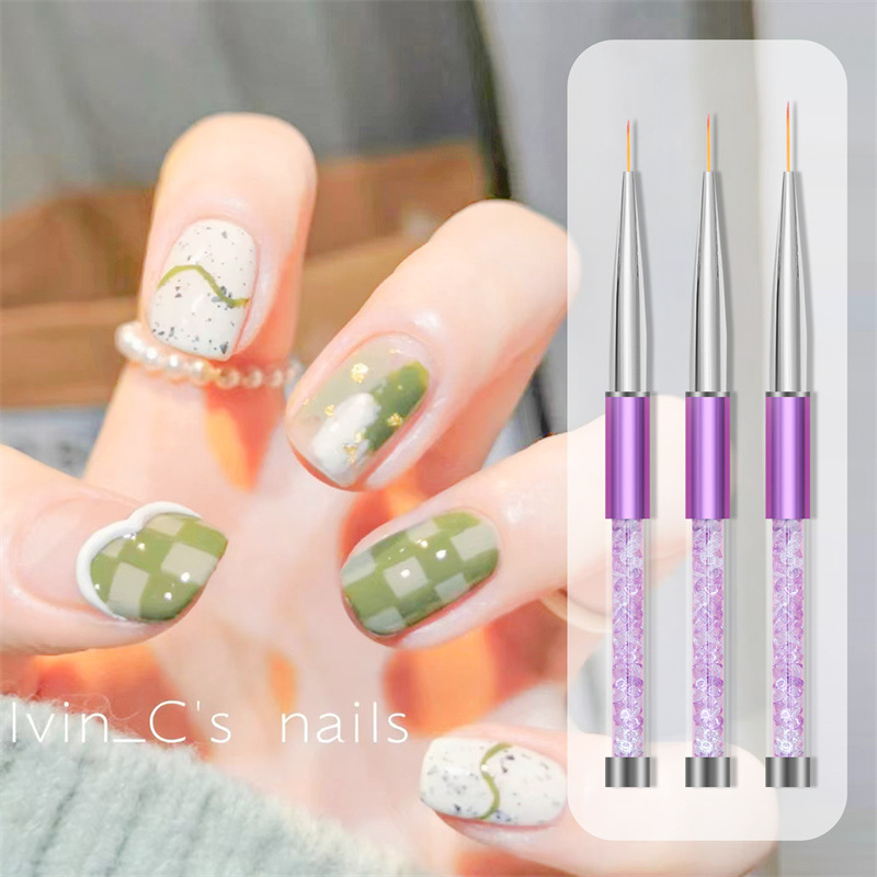 Pluma de dibujo de uñas de 6 piezas especial transfronteriza púrpura con diamante corona flor pintura de uñas pluma pintura traje de pluma